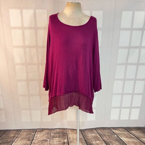🔥🔥5 for $25🔥🔥 Cato Purple Lightweight Knit Mesh Long Sleeve Faux Layered Tunic - Picture 1 of 8